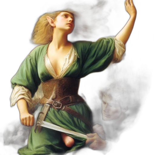 staff, dress, fantasy art, oil painting transparent PNG cut-out
