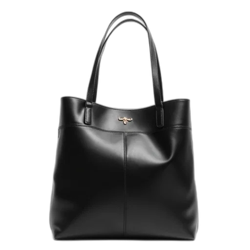 monochrome, black, leather, tote transparent PNG cut-out