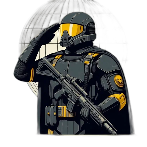 jacket, robot, weapon, staff transparent PNG cut-out