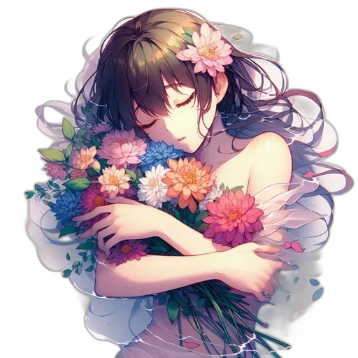 flower, dress, face, crown transparent PNG cut-out