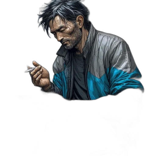 jacket, staff, face, weapon transparent PNG cut-out