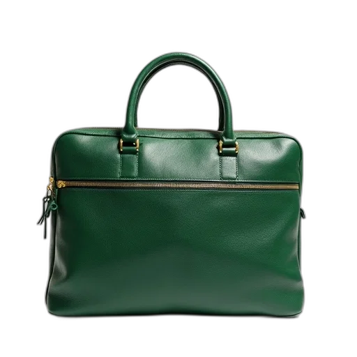 green, leather, briefcase, textured transparent PNG cut-out