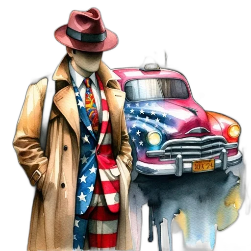jacket, car, hat, comic book art transparent PNG cut-out