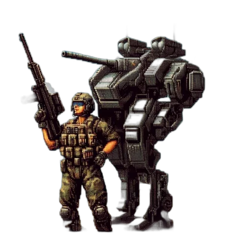 robot, weapon, concept art, pixel art transparent PNG cut-out