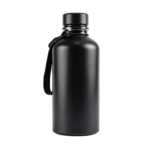 bottle, 3d render, black, cylindrical transparent PNG cut-out