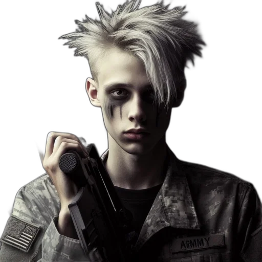 jacket, hair, weapon, photorealistic transparent PNG cut-out