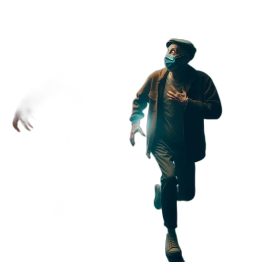 jacket, mask, creature, staff transparent PNG cut-out