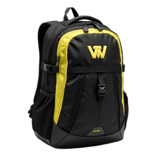 black, yellow, backpack, white transparent PNG cut-out