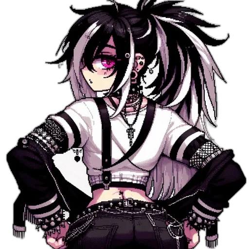 jacket, staff, cyberpunk, pixel art transparent PNG cut-out