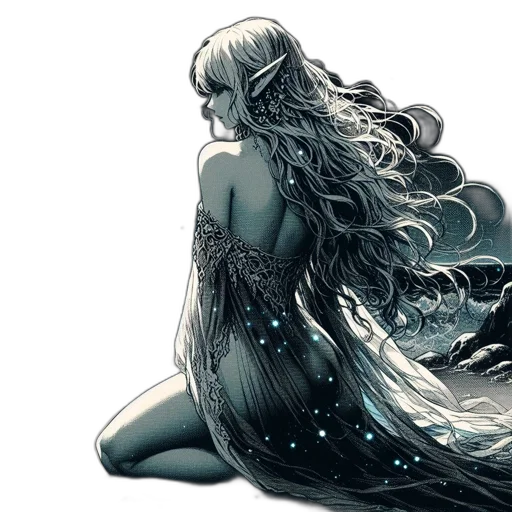 dress, hair, creature, fantasy art transparent PNG cut-out