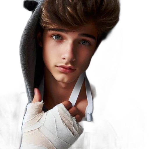 jacket, hat, face, photorealistic transparent PNG cut-out