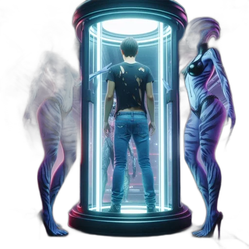 concept art, cyberpunk, comic book art, neon lights transparent PNG cut-out