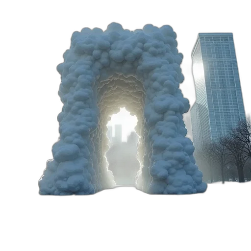 building, 3d render, concept art, vaporwave transparent PNG cut-out