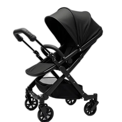 3d render, pram, stroller, black transparent PNG cut-out