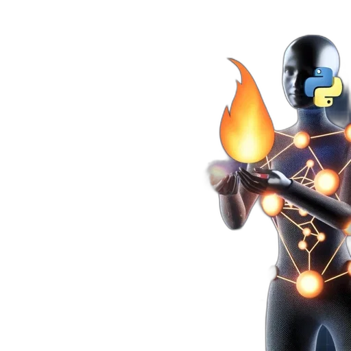 robot, 3d render, concept art, fire transparent PNG cut-out