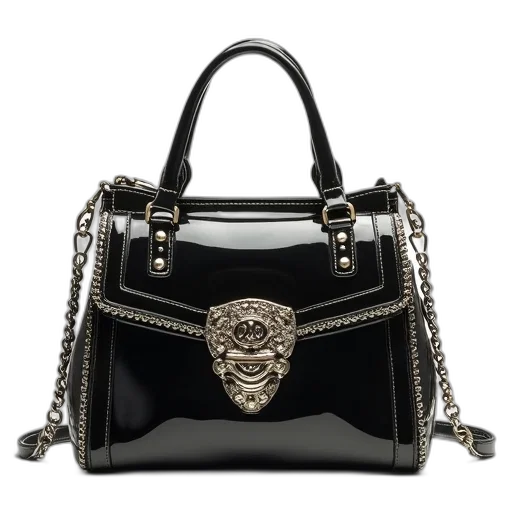 black, gold, handbag, shiny transparent PNG cut-out