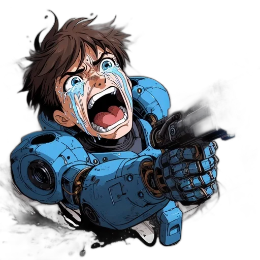 robot, weapon, face, comic book art transparent PNG cut-out