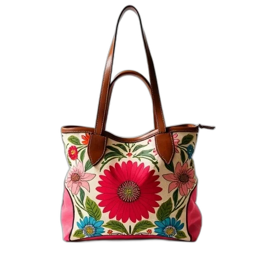 photorealistic, colorful, handbag, floral transparent PNG cut-out