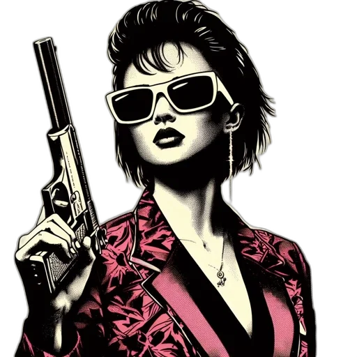 weapon, jacket, comic book art, cyberpunk transparent PNG cut-out