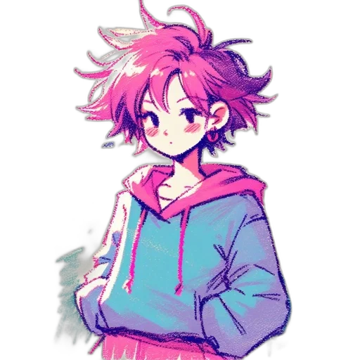 jacket, creature, staff, hair transparent PNG cut-out