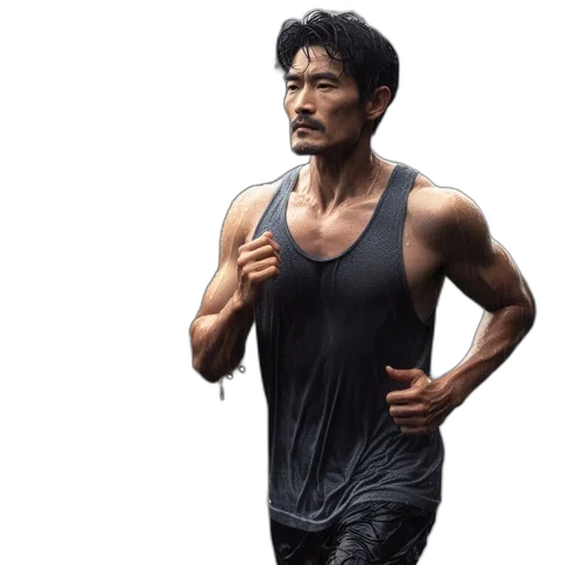 photorealistic, man, runs, through transparent PNG cut-out