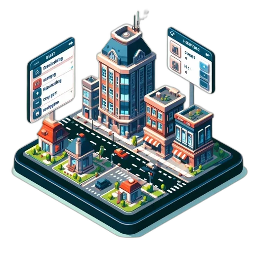 building, concept art, pixel art, 3d render transparent PNG cut-out