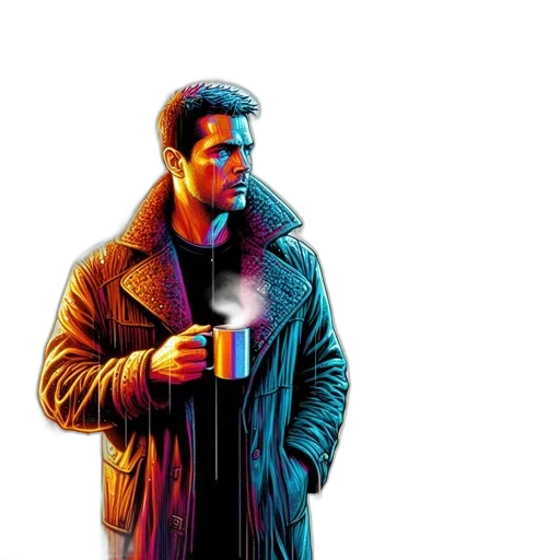 jacket, robot, face, cyberpunk transparent PNG cut-out