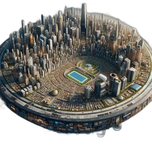 building, 3d render, concept art, cyberpunk transparent PNG cut-out