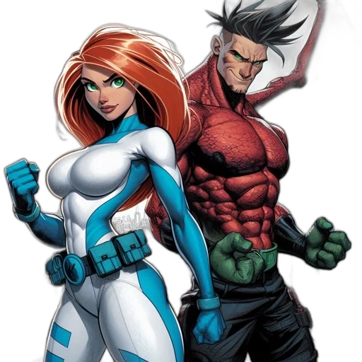 comic book art, concept art, two, superhero transparent PNG cut-out