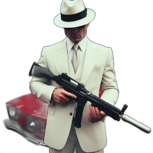 weapon, staff, hat, jacket transparent PNG cut-out