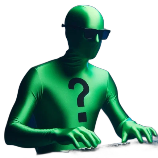 robot, staff, 3d render, green transparent PNG cut-out