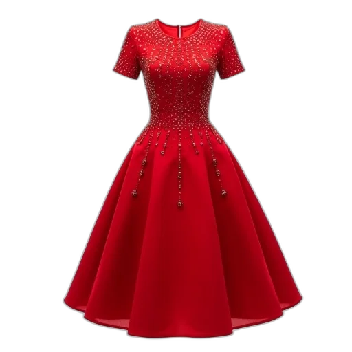 dress, 3d render, red, full transparent PNG cut-out