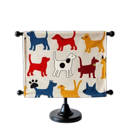 colorful, dog-themed, fabric, pattern transparent PNG cut-out