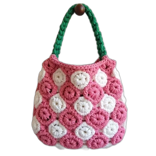 crocheted, pink, white, handbag transparent PNG cut-out