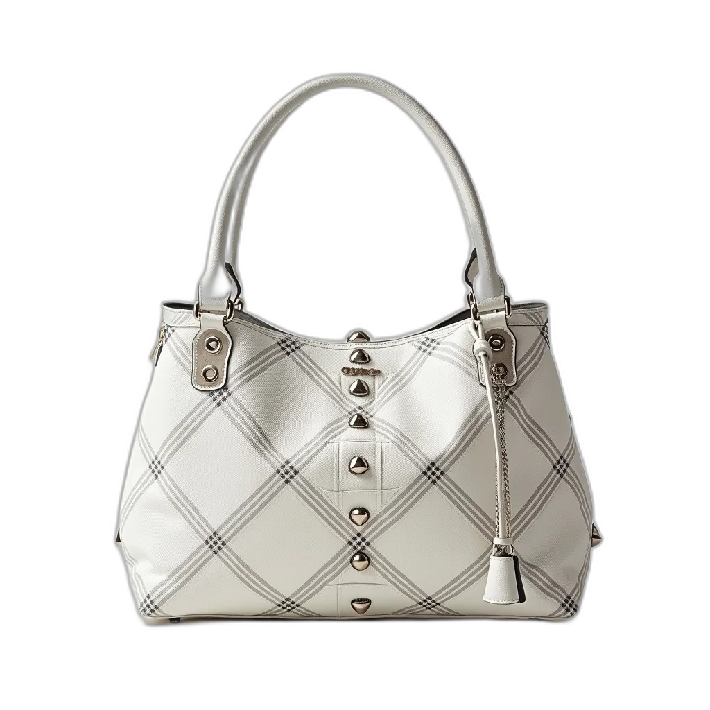 3d render, white, handbag, plaid transparent PNG cut-out