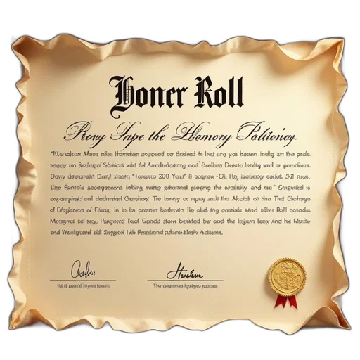 sample, honor, roll, certificate transparent PNG cut-out