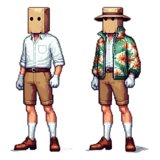 jacket, hat, robot, pixel art transparent PNG cut-out