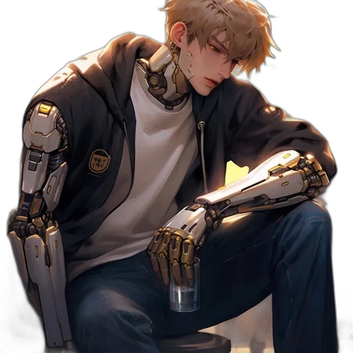 robot, jacket, weapon, staff transparent PNG cut-out