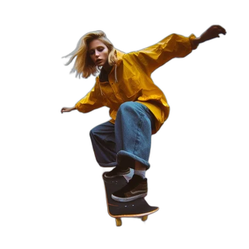 jacket, shoes, hair, photorealistic transparent PNG cut-out