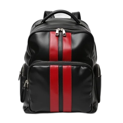 black, leather, backpack, red transparent PNG cut-out
