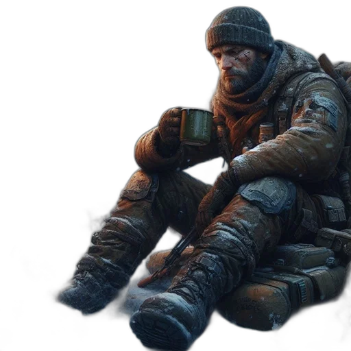 weapon, jacket, creature, face transparent PNG cut-out