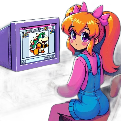robot, vaporwave, pixel art, concept art transparent PNG cut-out