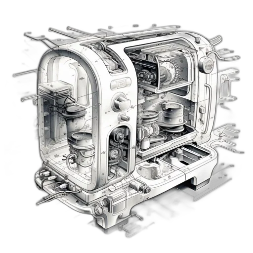 robot, 3d render, concept art, cutaway transparent PNG cut-out
