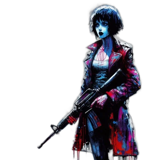 jacket, weapon, dress, cyberpunk transparent PNG cut-out