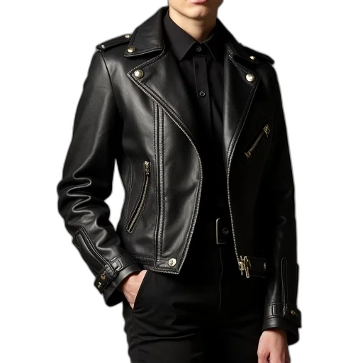 jacket, dark, balencia, leather transparent PNG cut-out