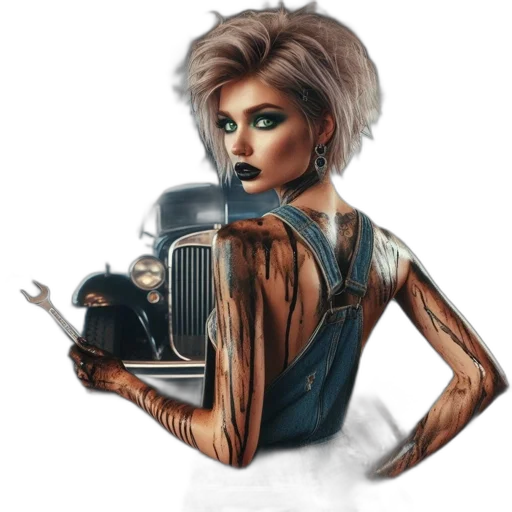 robot, hair, dress, face transparent PNG cut-out