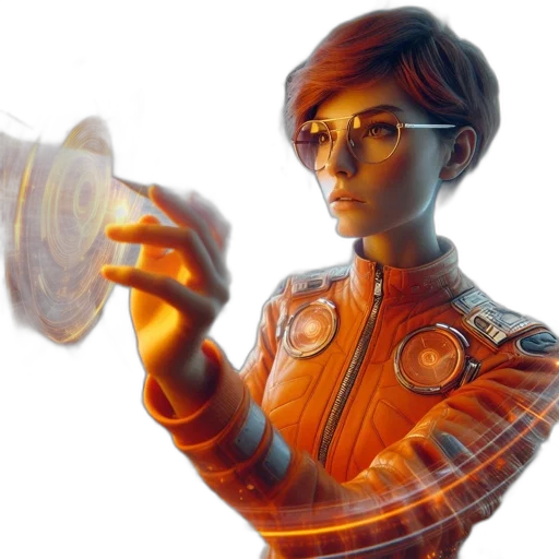 robot, staff, concept art, 3d render transparent PNG cut-out