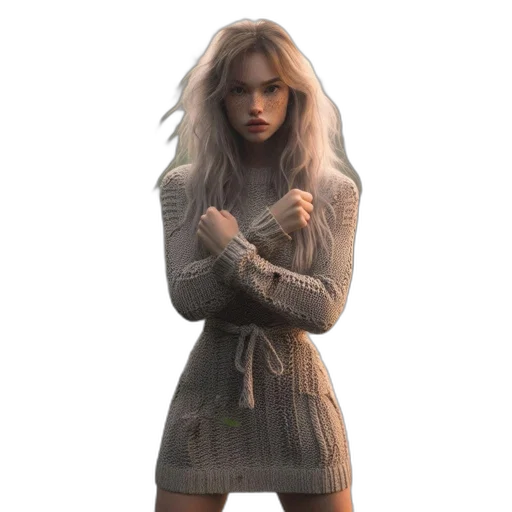 jacket, dress, hair, weapon transparent PNG cut-out