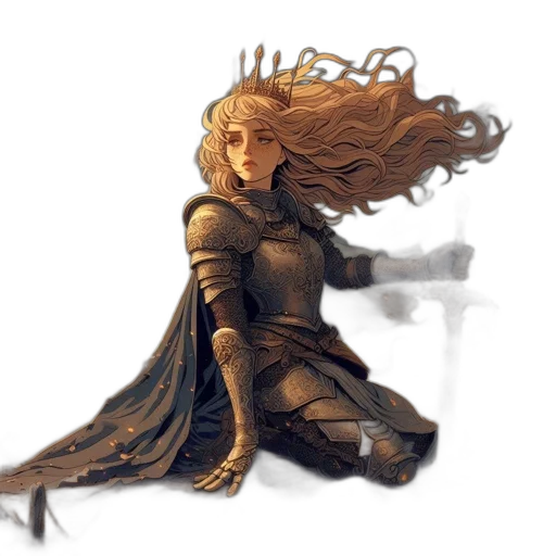 sword, crown, dress, hair transparent PNG cut-out