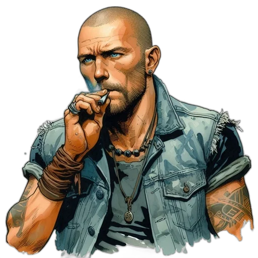 weapon, jacket, face, photorealistic transparent PNG cut-out